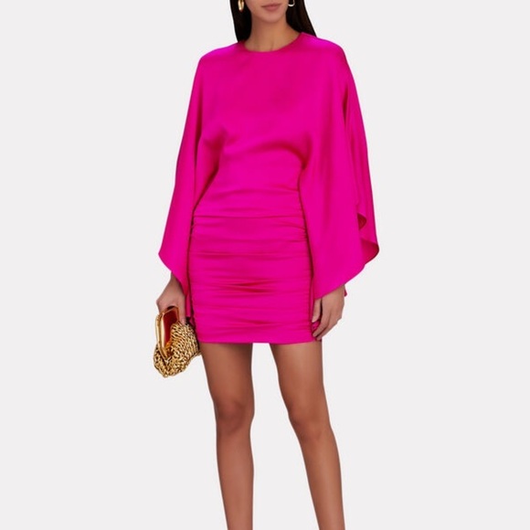 NWT JONATHAN SIMKHAI Kadence Bell-Sleeve Satin Mini Dress Size 0 MSRP $595 - Picture 1 of 9
